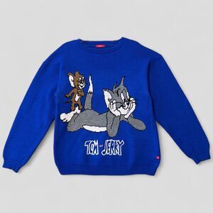 Iceberg Tom & Jerry Blue Knit Sweater Vintage 90's Cartoon Italy Size Large